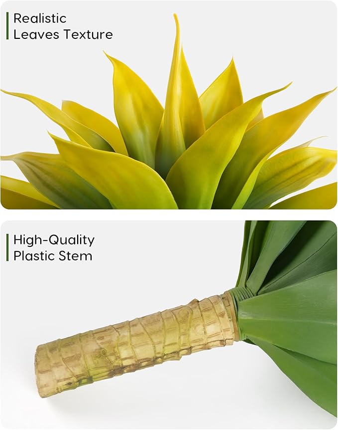 Velener Artificial Agave Fake Plants, Yellow Fake Succuents Plant for Room Decor, Unpotted Faux Agave Plant for Outdoor/Indoor Fall Decor, Yellow, 22 inches, Set of 1