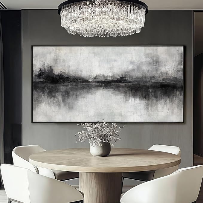 Black Art Wall Decor for Office Framed Abstract Canvas Prints 24"x48" Wall Art Dining Room Modern Bedroom Pictures Wall Decor