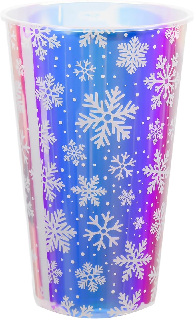 25 Winter Plastic Cups Iridescent Snowflake Party Cups 16oz Frozen Shiny Snowflakes Disposable Drinking Cups for Birthday Wedding New Year Holiday Party Supplies (16oz)