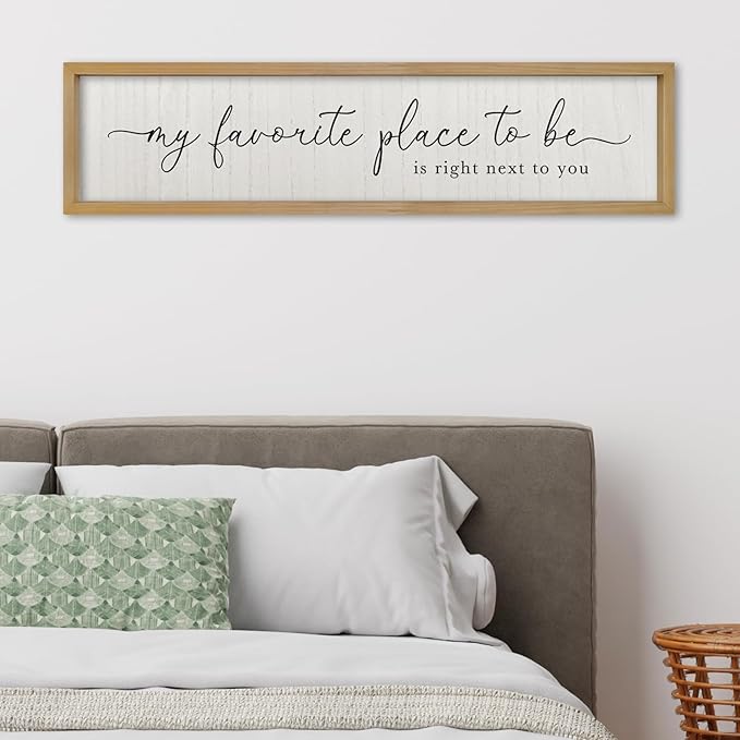 Love Quotes Wall Decor My Favorite Place To Be Sign 32"×8" Couples Love Theme Plaque Modren Farmhouse Master Bedroom Above Over Bed Wood Framed Wall Art (Wood)