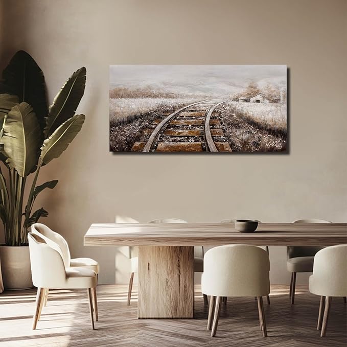 GAIDUOMAI Farmhouse Wall Decor Railway Canvas Painting Countryside Wall Art Mountain Artwork for Bedroom Dining Room 24"x48" hallway decor Grey Picture
