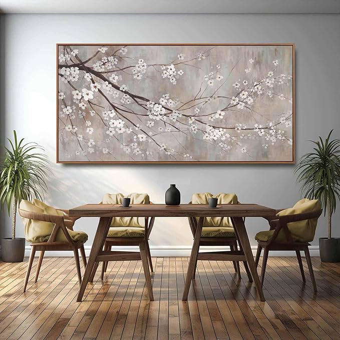 XIANSHOU White Floral Wall Art Plant Canvas Wall Pictures Brown Wall Decor 36"x70" Bedroom Artwork for Wall Over Bed Decoration for Living Room