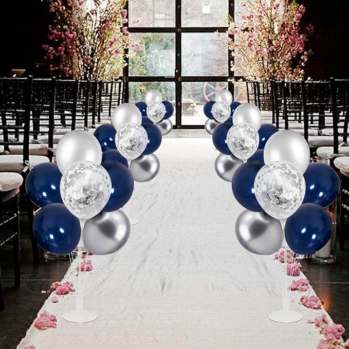 Balloon Stand with Silver and Navy Blue Balloons, Centerpiece Table Decorations for Birthday Wedding Anniversary New Year Graduation Decorations Class of 2025(Silver navy set4)