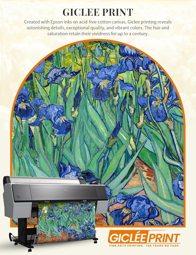 DECORARTS - Irises in the Garden by Vincent Van Gogh. Giclee Print on Acid-Free Canvas in Gold Solid Wood Frame. Picture Size: 20x16, Total Size: 24.75x20.75, Made in USA