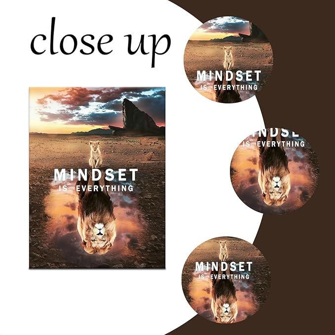 Motivational Canvas Wall Art Inspirational Poster Prints Mindset is Everything Small Cat Big Lions Picture Cute Animal Painting Framed Artwork for Home Office Decor Ready to Hang [30''W x 40''H]