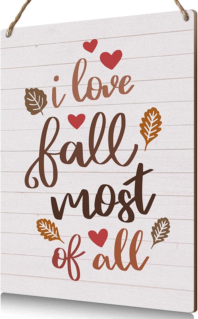 Love Fall Sign Autumn Thanksgiving Fall Decor Rustic Wood Sign Wall Decor for Home Farmhouse Living Room Bathroom Kitchen Seasonal Harvest Decorative Wooden Wall Hanging Decor Plaque