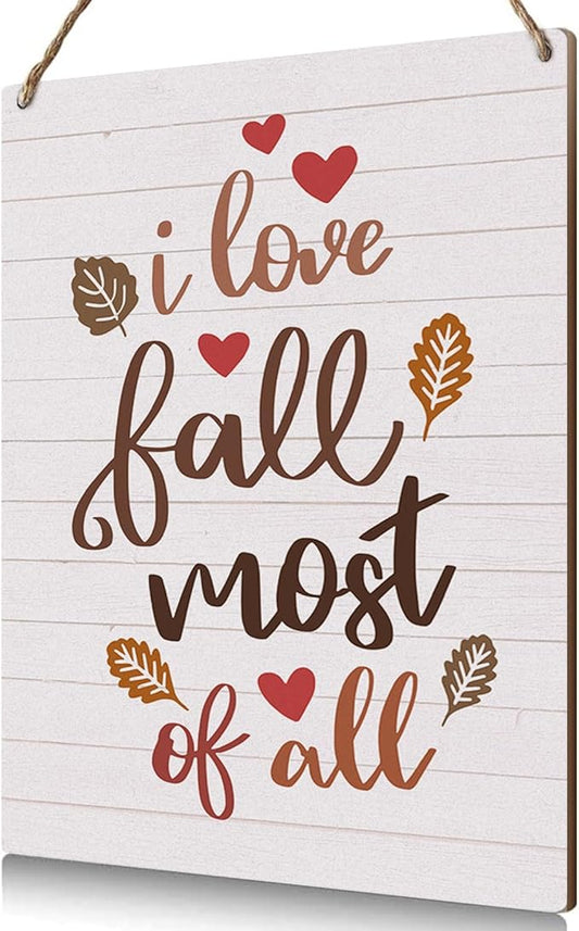 Love Fall Sign Autumn Thanksgiving Fall Decor Rustic Wood Sign Wall Decor for Home Farmhouse Living Room Bathroom Kitchen Seasonal Harvest Decorative Wooden Wall Hanging Decor Plaque