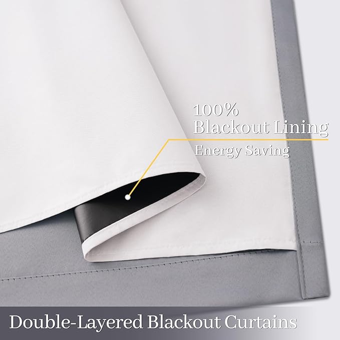 Yakamok 100% Blackout Curtain Panels 84 inches Cold and Light Blocking Drapes for Nursery, 2 Thick Layers Thermal Insulated Draperies (2 Pieces, 50 Wide Each Panel, Grey Front with White Backing)