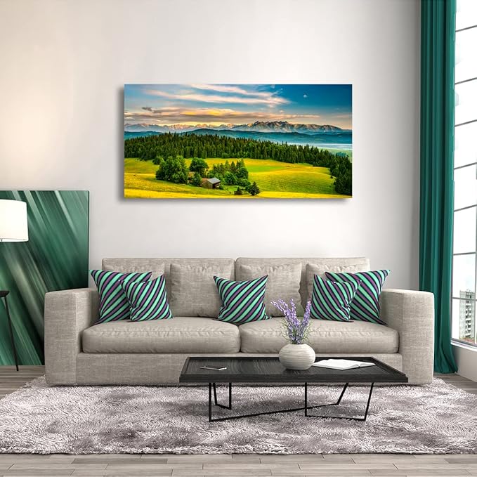 Natural Scenery Forest Pictures Canvas Wall Art For Living Room Bedroom Wall Decor,Mountain Wall Art Print Paitnings for Home Decor,Morden Artwork Grassland Canvas Art,Ready to Hang-20X40Inches