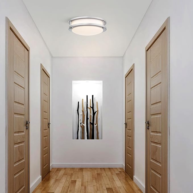 Brushed Nickel Ceiling Light, 10 Inch LED Ceiling Light Fixture for Bathroom,17W, 2700K/3000K/3500K/4000K/5000K Adjustable Ceiling Lighting for Bedroom Kitchen Hallway Living Room