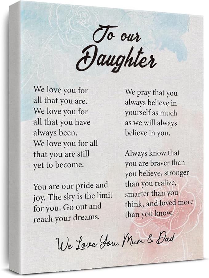 Inspirational Daughter Canvas Wall Art - Gifts for Daughter Canvas Prints Framed Paintings Artwork Ready to Hang Home Bedroom Girls Room Wall Decor 15 x 11.5 Inches