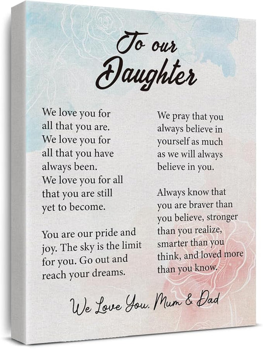 Inspirational Daughter Canvas Wall Art - Gifts for Daughter Canvas Prints Framed Paintings Artwork Ready to Hang Home Bedroom Girls Room Wall Decor 15 x 11.5 Inches