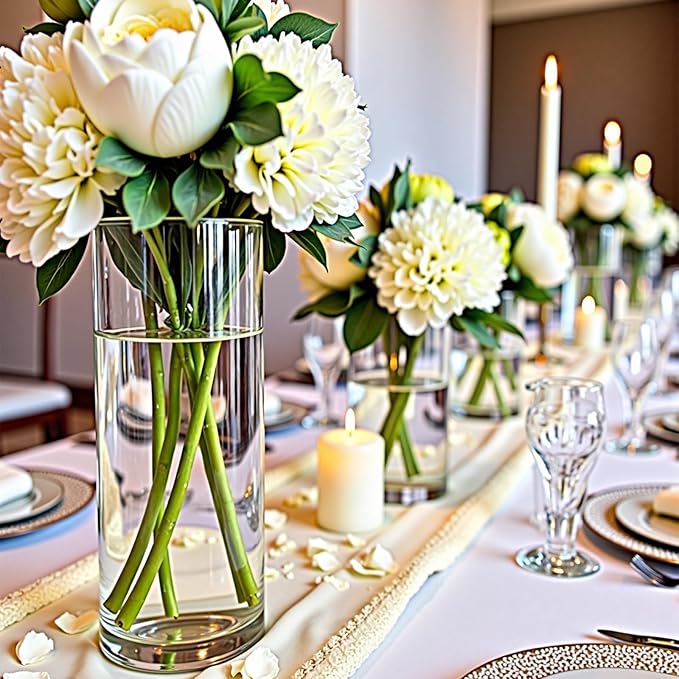 16 Pack Clear Glass Cylinder Vases for Centerpieces - Different Sizes Floating Candle Vases Holder -4", 6", 8",10" Hight Perfect for Weddings and Events