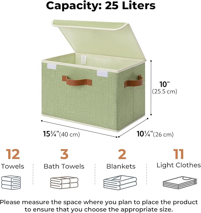 GRANNY SAYS Fabric Storage Bins with Lids, Decorative Storage Boxes, Keepsake Memory box, Shelf Baskets for Closet, Green, Large, 2-Pack