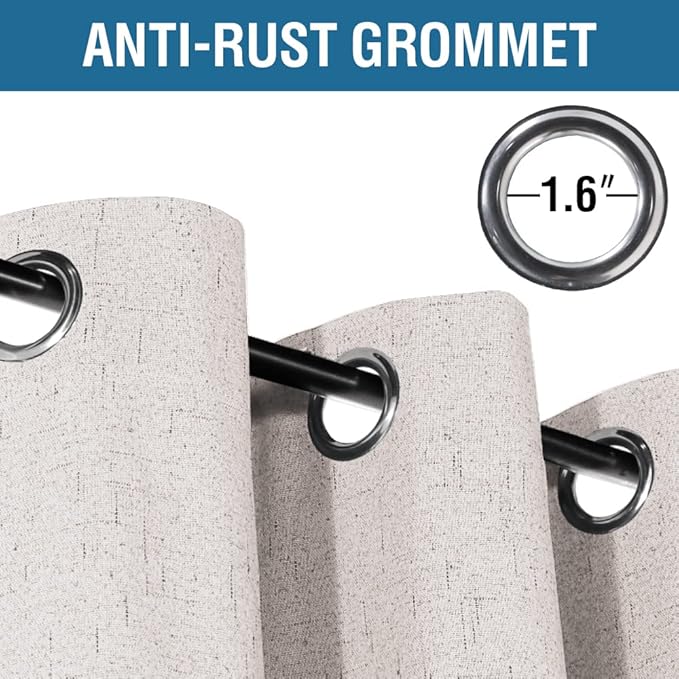 H.VERSAILTEX 100% Blackout Curtains for Bedroom 63 Inches Long Grommet Linen Face Full Light Blocking Curtain Drapes for Living Room Thermal Insulated Linen Look Curtains 2 Panels Set, Ivory