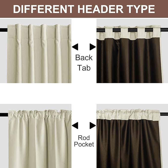 StangH Beige Blackout Velvet Curtains 96 inches, Back Tab Soft Chenille Thermal Insulated Window Drapes Heavy Thick Privacy Panels for Bedroom/Sliding Door, W52 x L96, 2 Panels