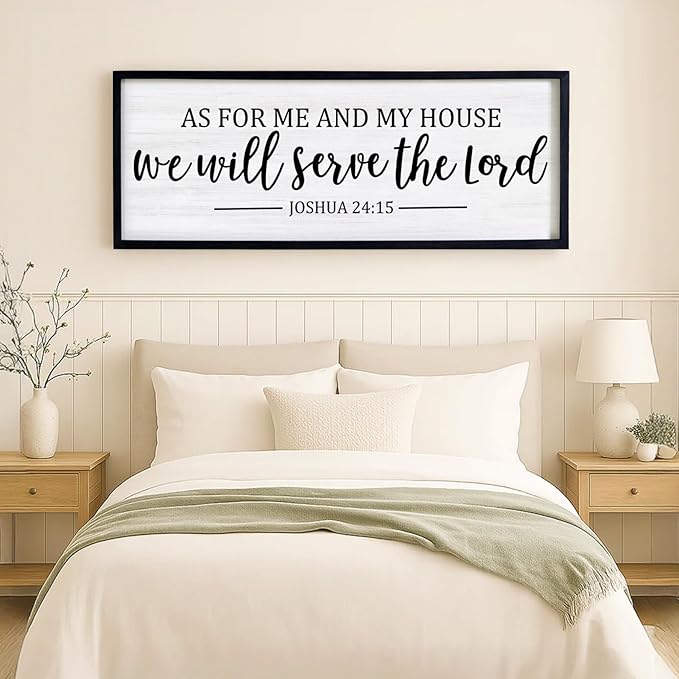 As For Me And My House We Will Serve The Lord Framed Wall Art, 40''×15'' Vintage Positive Religious Bible Verse for Christian God Jesus Christ Prayer, Rustic Long Holy Catholic Scripture Decor