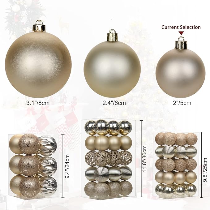 30PCS 2" Christmas Ball Ornaments Shatterproof Champagne Christmas Tree Decorations Xmas Tree Balls Halloween Ornaments Décor