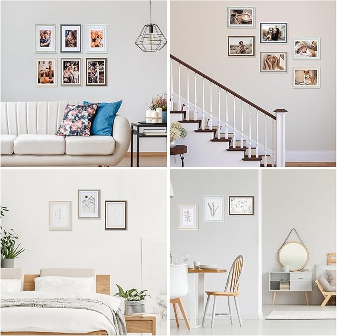 5x7 Picture Frame Set of 6, vintage picture frames Rustic Farmhouse Photo Frame, Display 4x6 with Mat or 5x7 Without Mat for Decorative on Wall Hanging Tabletop Placement