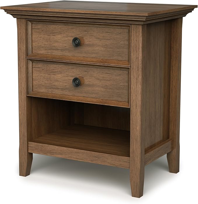 SIMPLIHOME Amherst SOLID WOOD 24 inch Wide Transitional Bedside Nightstand Table in Rustic Natural Aged Brown, for the Living Room and Bedroom
