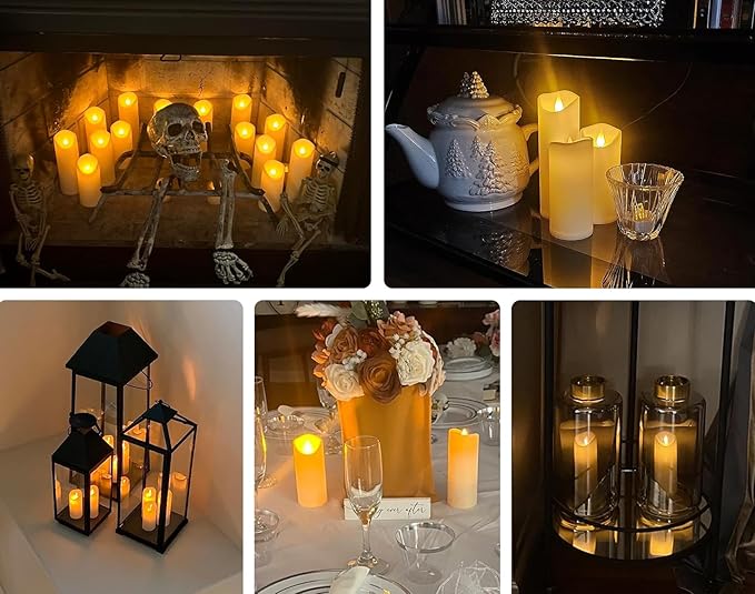 Enido 9 Pc Flickering Flameless LED Candles with Remote Timer for Romantic Ambiance and Home Decoration Battery Operated Pillar with 3D Flame (D: 2.2” x H: 5”, 6”, 7”)