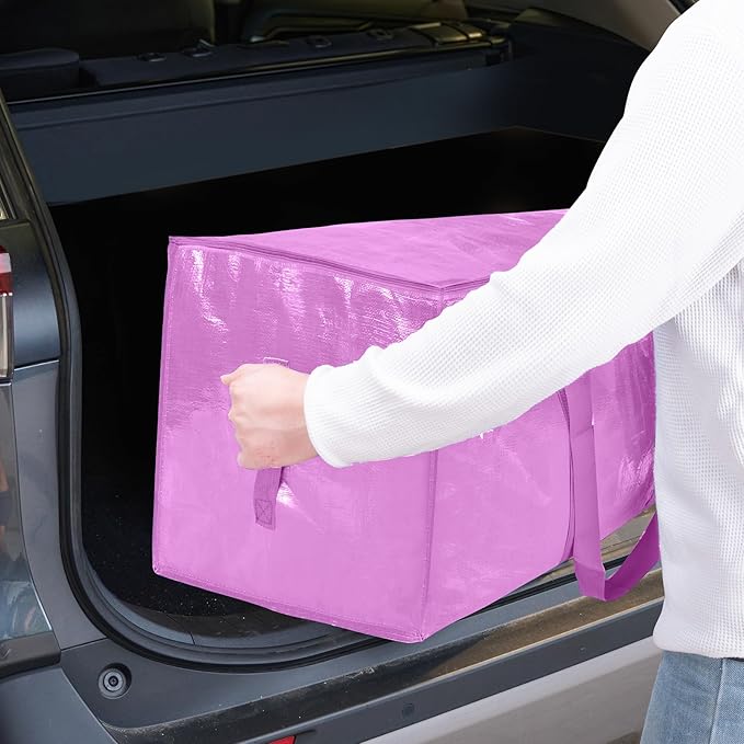 TICONN 8 Pack Extra Large Moving Bags with Zippers & Carrying Handles, Heavy-Duty Storage Tote Moving Boxes for Space Saving (8 Pack, Pink)