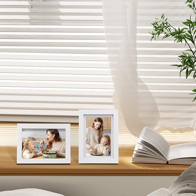 Egofine 5x7 Picture Frames Set of 4, Made of Solid Wood Covered by Plexiglass 3.5x5 and 4x6 with Mat or 5x7 without Mat, for Table Top Display and Wall Mounting Photo Frame White