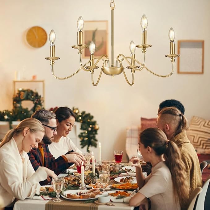 Depuley Gold Chandelier Light Fixture: 6-Light Modern Farmhouse Chandelier for Dining Room Lighting - Industrial Hanging Pendant Lights Kitchen Island - Vintage Iron Candle Chandeliers for Foyer