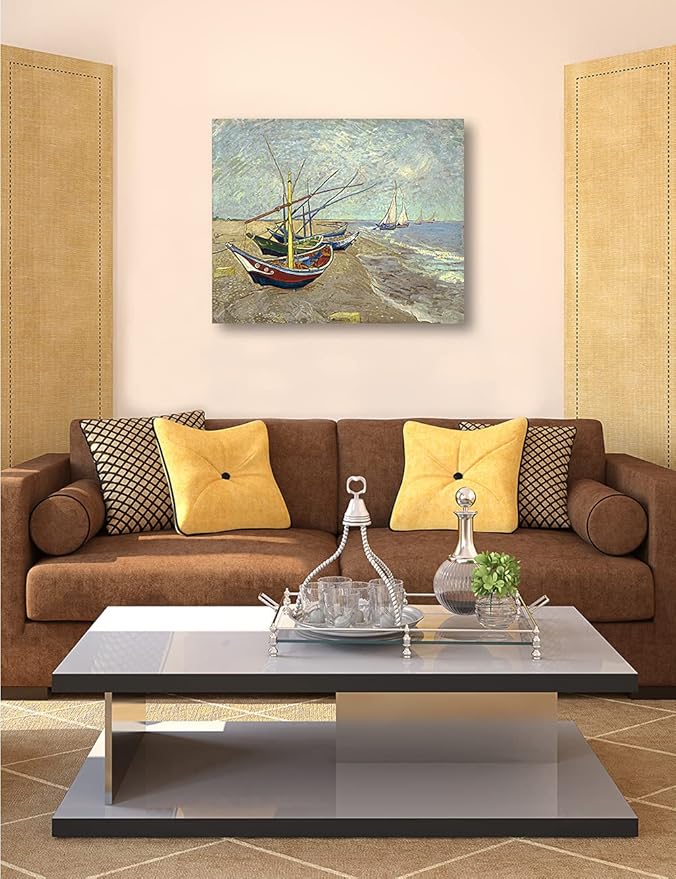 DECORARTS - Boats At Saintes Maire, Vincent Van Gogh Art Reproduction. Giclee Canvas Prints Wall Art for Home Decor 30x24