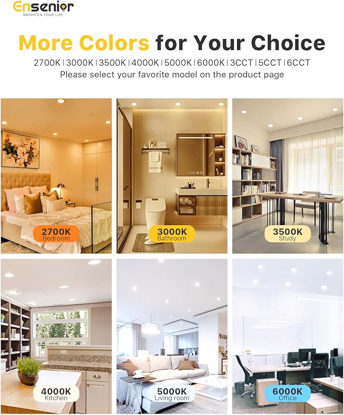 Ensenior 12 Pack 4 Inch Ultra-Thin LED Recessed Light with Junction Box, 2700K-6000K Selectable, 9W 75W Eqv, Dimmable, 750LM High Brightness - ETL Certified