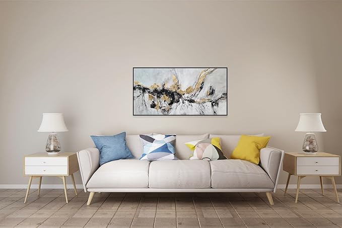 Yihui Arts Black White Gold Canvas Wall Art Hand Painted Abstract Painting Modern Decor