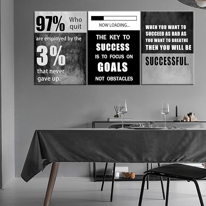 QYHART Motivational Poster Inspirational Success Canvas Art Paintings 3 Pieces Picture Artwork Living Room Prints Wall Decor Decoration Wooden Framed Ready to Hang [60''Wx 28''H]
