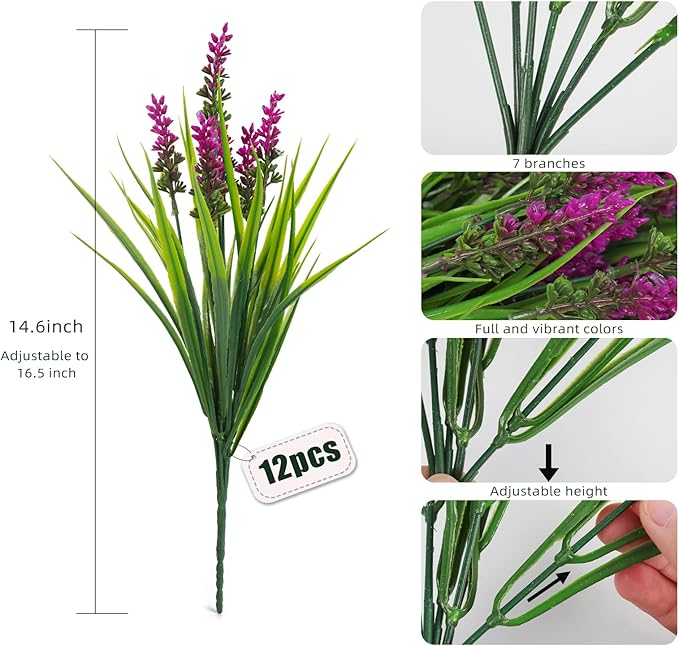 RECUTMS Artificial Plants Outdoor Fake Monkey Grass with Flowers for Pot Garden Verandah Decor for Window Garden Office Patio Hanging Planter Pathway Front Porch (Fuchsia)