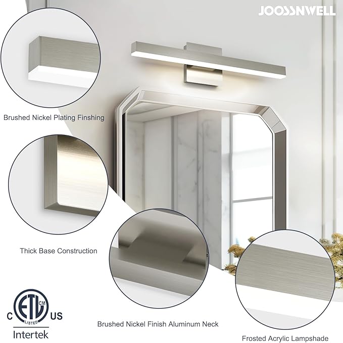 Joossnwell Bathroom Vanity Light Brushed Nickel Bathroom Light Fixtures Over Mirror 23.62 inch 5CCT Dimmable Modern LED Vanity Lighting Bar ETL Certificated