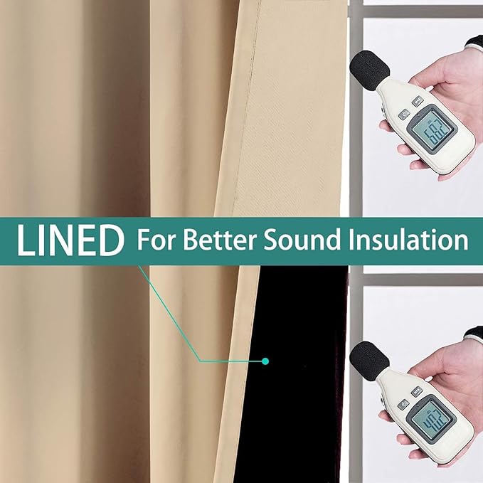Yakamok Beige 100% Blackout Curtains, Thermal Insulated Total Blackout Drapes for Bedroom, Heat Blocking Window Curtains for Living Room(42Wx84L, 2 Panels)