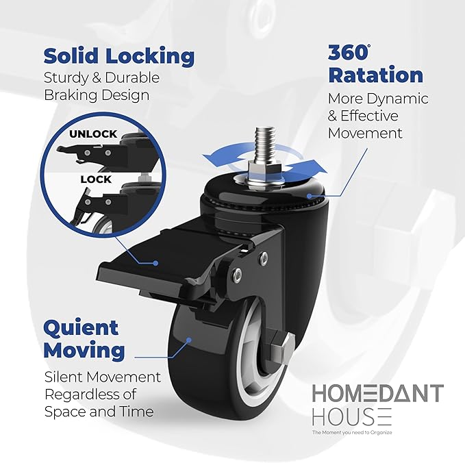 HOMEDANT House 5-Tier Metal Boltless Rolling Cart Shelf Rack Casters Heavy Duty Wheel Shelving Unit Adjustable Utility Storage Shelves Organizer Shelf Kitchen Garage 48.1" W x 18.5" D x 75.4" H 3Pack