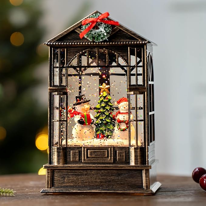 Christmas Snow Globe, Lighted Snowman Christmas Tree Scene, Musical Snow Water Lantern Swirling Glittering Holiday Decoration and Gift for Family Children or Friends