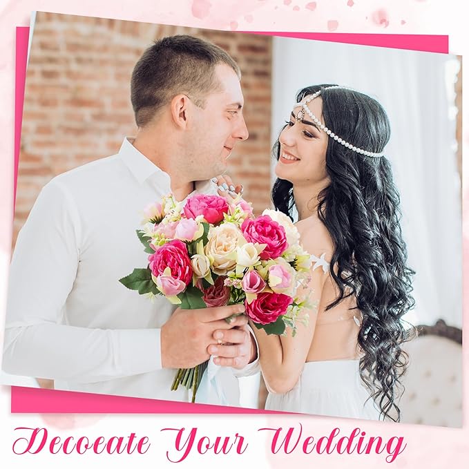 Geosar 8 Bundles Artificial Peonies Flowers Fake Silk Peony Bouquet Faux Peonies Flowers Bulk for Decoration Vase Florals Arrangements Wedding Party Table (Bright Color)