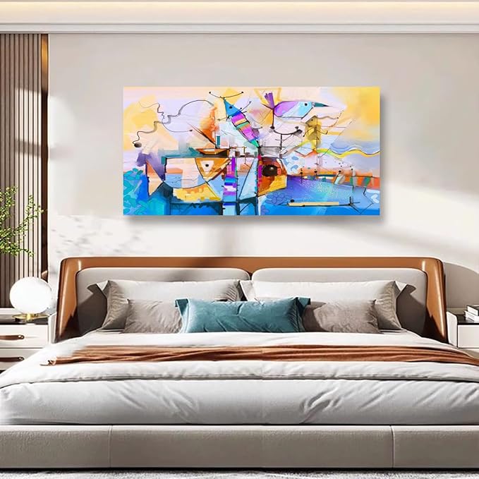 Colour Abstract Wall Art Bedroom Wall Decor Living Room,Line Abstract Canvas Wall Art Office Farmhouse Paintings Artwork Modern Sea Fish Imaginative Wall Art Prints Pictures 20 * 40inch