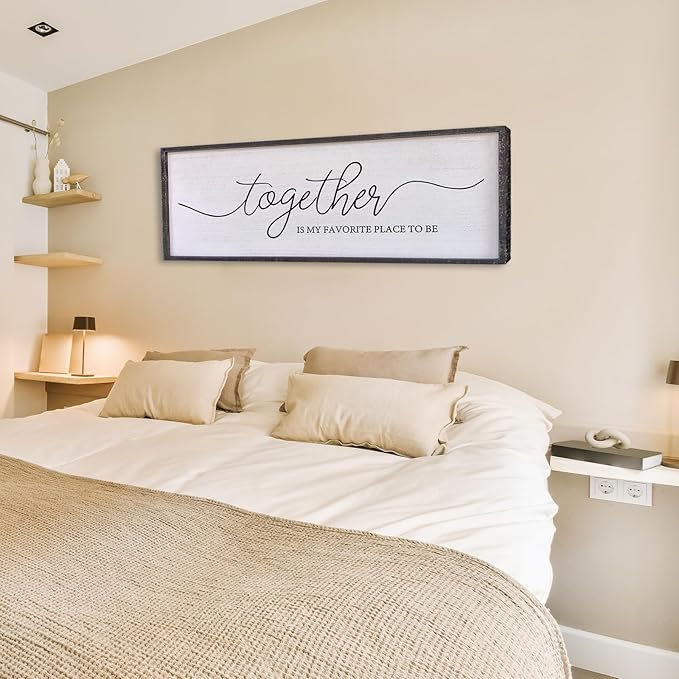 Surfapans Together Is My Favorite Place to Be Sign Wall Decor 32"X12" Bedroom Above Bed Rustic Large Beautiful Home Master Room Beautiful Soild Wood Framed Over Bed Hanging Couple Wall Art (Black)