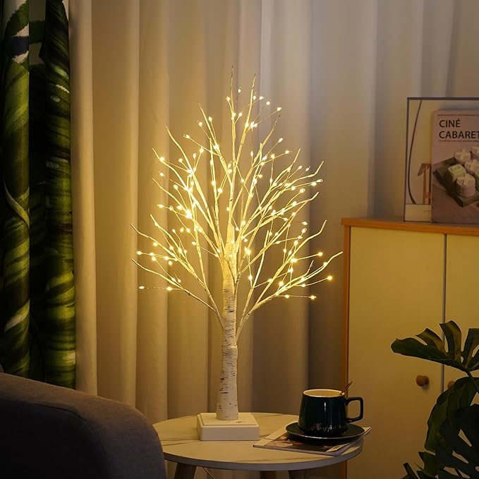 144 LED Birch Tree with LED Lights, DIY Artificial Tree Lamp with Timer, Lighted up Tree Lamp USB/Battery Powered, Fairy Light Spirit for Table Home Wedding Bedroom Christmas (Warm White)