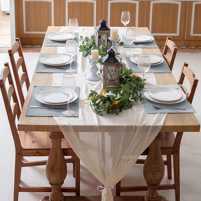 Cloth Placemats Set of 8, Linen Type Fabric Placemats Machine Washable Heat Resistant Placemats Polyester Place Mats for Halloween, Thanksgiving and Christmas Dining Table (Light Gray)