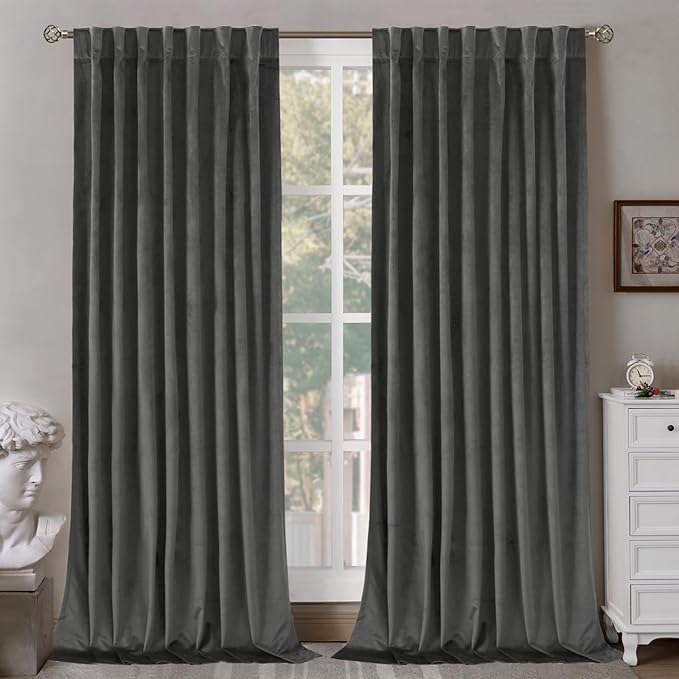 BGment Grey Velvet Blackout Curtains for Living Room, 84 inches Long Thermal Insulated Curtains Noise Reduce Back Tab and Rod Pocket Luxury Panels for Bedroom, 2 Panels, 60 x 84 Inch