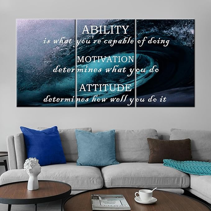 Motivational 3 Piece Wall Art Large Ocean Posters Inspirational Entrepreneur Quote HD Picture Print Canvas Framed Painting Artwork for Living Room Office Wall Decoration Ready to Hang [72''Wx 36''H]