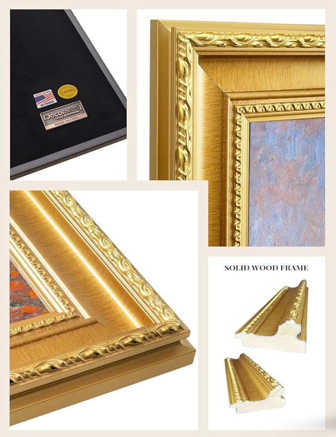 DECORARTS - Claude Monet Sunflowers Giclee Print with Gold Solid Wood Frame, Impressionist Large Framed Wall Art, Ready to Hang, Framed Size 24.75x28.75, Made in USA