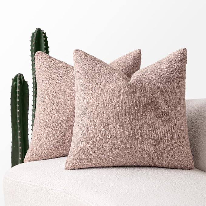 MIULEE 18x18 Inch Decorative Pillow Covers for Couch Bed Set of 2 Textured Boucle Neutral Throw Pillows Pink Accent Solid Cushion Pillowcase Cozy Soft Sofa Livingroom Home Decor