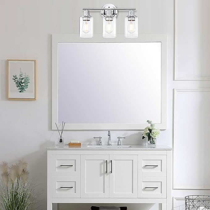 3-Light Bathroom Light Fixtures Over Mirror,Chrome Vanity Lights for Bathroom Cabinet, 3 Bulb Chrome Wall Sconce Light Fixture for Sink