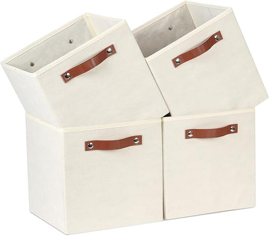 Temary 11x11 Storage Cubes Fabric Cube Storage Bins with Handles Clothes Storage Boxes Baskets for Organizing Home, Shelf, Closet (Beige, 11 x 11 x 11)