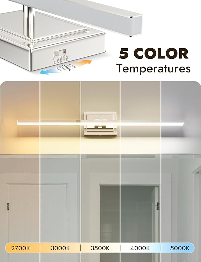 NIORSUN 31.5 Inch Modern Bathroom Light Fixture, 18W 5CCT Dimmable LED Chrome Bathroom Vanity Lights Over Mirror, Vanity Lights for Bathrooms Restroom Mirror- ETL Certified