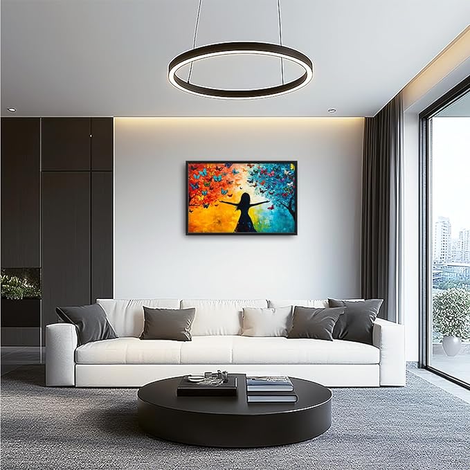 Framed Large Wall Art for Living Room, Colorful Butterfly Tree Canvas Wall Decor, Large Picture Framed Painting, Modern Artwork for Bedroom Office Home Decor 36L'' × 24W''